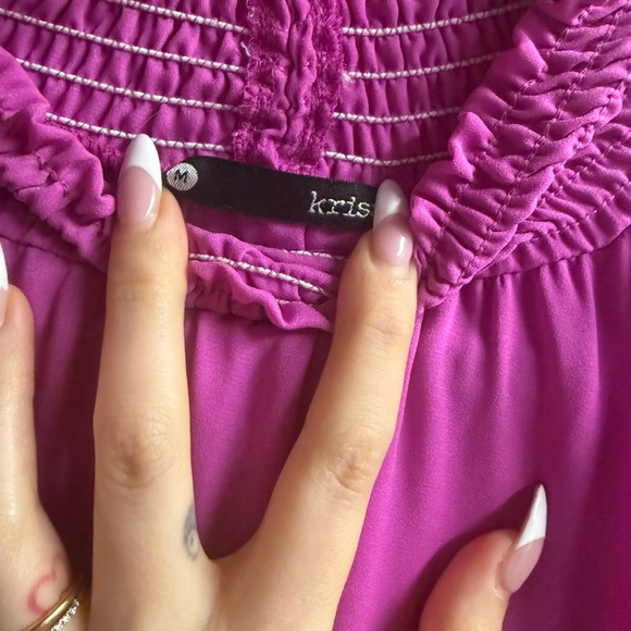 Smocked-Waist Hot Pink Long-Sleeve Tiered Mini Dress - Picture 3 of 4